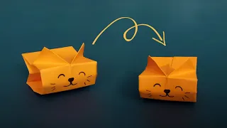 Прыгающий Оригами Кот • Как сделать игрушку в виде котика из бумаги без клея • Jumping Cat Origami