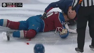 Nathan MacKinnon Keeps BLEEDING All Over The Ice After Hit From Taylor Hall