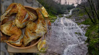 Cooking The Most Delicious Chicken Thigh Beside The Highest Waterfall in Iran | Angelica waterfall