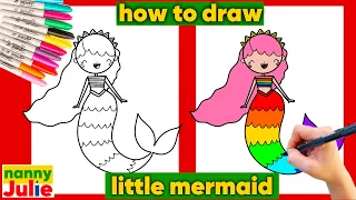 How to draw kawaii princess ARIEL | The Little Mermaid | RAINBOW MERMAID | Nanny Julie