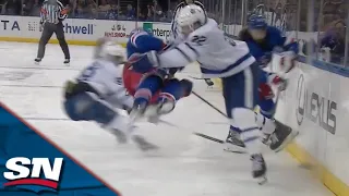 Maple Leafs' Jake McCabe Rocks Rangers' Ryan Lindgren With HUGE Hit