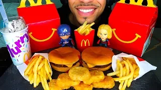 ASMR MCDONALD'S AVENGERS ENDGAME HAPPY MEAL TOYS MUKBANG | OREO MCFLURRY CHICKEN NUGGETS EATING SHOW