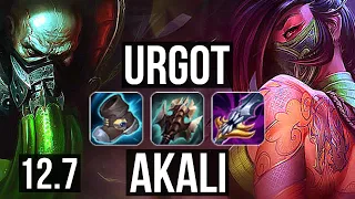 URGOT vs AKALI (TOP) | Rank 4 Urgot, 10/2/3, Godlike | KR Challenger | 12.7