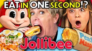 Eat In One Second - Jollibee (Chicken Joy, Yumburger, Peach Mango Pie) | People vs Food