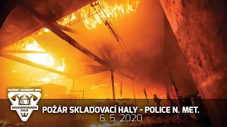 Požár skladovací haly v Polici nad Metují, 6. 5. 2020