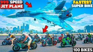 GTA 5: Fastest Super Bikes Vs 999+ KMPH Rocket Jet Plane!🔥 SPEED TEST😱 Shocking Results! GTA 5 MODS!