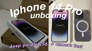 🧸 Iphone 14 Pro unboxing (deep purple) 256gb + camera test 📱