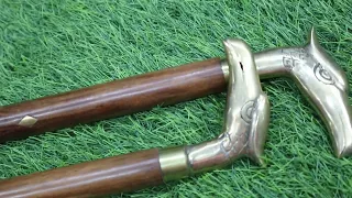 WOODEN SHEESHAM WALKING STICK 36 INCH BRASS EAGLE HANDLE