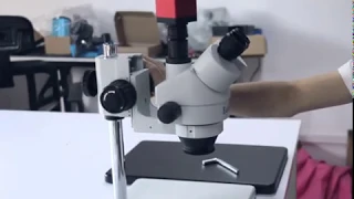 Confocal 7-45X Trinocular Stereo Zoom Microscope + Microscope Camera + Stand Installation Video