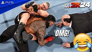 WWE 2K24 - Brock Lesnar vs. Roman Reigns (c) - with Paul Heyman Special Guest Referee | PS5™ [4K60]