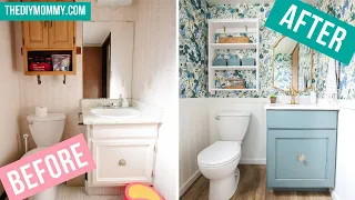 Budget-Friendly Transformation: Small Bathroom Makeover with Striking Statement Wallpaper!