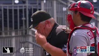 Injury - Umpire Joe West, Bloodied by Bat, Leaves Game in DC...Then Returns An Inning Later