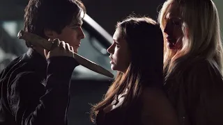 TVD 2x2 - Damon tries to kill Caroline, Elena and Stefan stop him | Delena Scenes HD