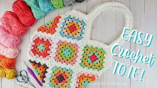 EASY CROCHET Granny Square Tote Bag  (How to Join Crochet Squares)