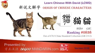 Origin of Chinese Characters 0838 猫貓 cat - Learn Chinese with Flash Cards