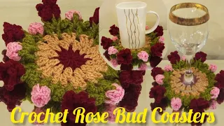 How to make Crochet Rose-Bud Coasters | Flower Coaster | easy coaster diy free pattern