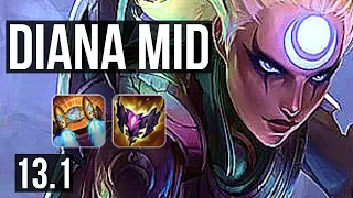 DIANA vs AKALI (MID) | 6/0/5, 300+ games, Dominating | KR Diamond | 13.1