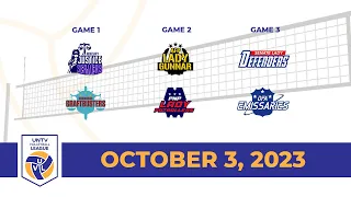 UNTV Volleyball League Elims: Full Game Triple Header, Paco Arena, Manila | October 3, 2023