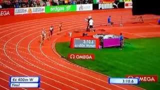 Zurich 2014 Women 4x400 m relay final, incredible victory in the last  inches