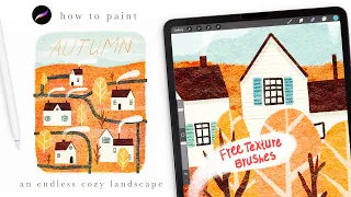 let's paint a cozy landscapes 🍁 Illustration tutorial. Procreate tips and tricks for beginners