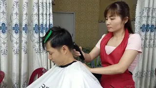 Professional haircut, like lightning in only 9 minutes - I really admire her talent