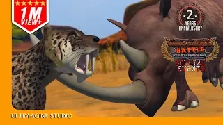 Smilodon VS Woolly Rhinoceros : Dinosaurs Battle Special #pong1977 #dinosaursbattles  #dinosaurs