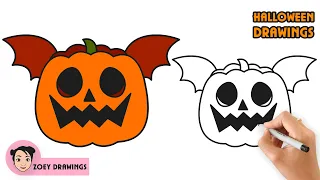 HOW TO DRAW ‌A HALLOWEEN PUMPKIN WITH WINGS 🎃 CÓMO DIBUJAR ‌UNA CALABAZA DE HALLOWEEN CON ALAS