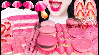 ASMR PINK FOODS *STRAWBERRY MUSHROOM, MACARON, LAYERED CAKE 핑크 초코송이, 마카롱, 레이어드 케이크 먹방 MUKBANG