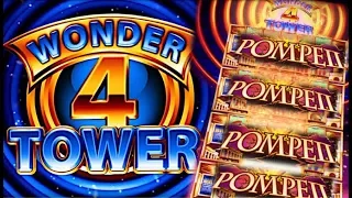 ★SUPER FREE GAMES!! TO THE TOP!★ POMPEII WONDER 4 TOWER Slot Machine Bonus Big Win (Aristocrat)