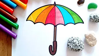 HOW TO DRAW a Colorful Umbrella - coloring with markers