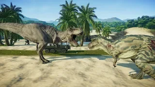 ISLAND SANCTUARY JURASSIC WORLD EVOLUTION - ALBERTOSAURUS,TYRANNOSAURUS REX,I-REX,SPINOSAURUS FIGHT