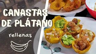 Canastas de patacón con plátano verde y camarones 🍤😋👩‍🍳