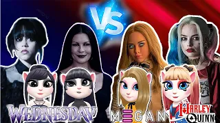 My Talking Angela 2💖 Wednesday Addams And Morticia Addams Vs Harley Quinn And M3gan Doll NewGameplay