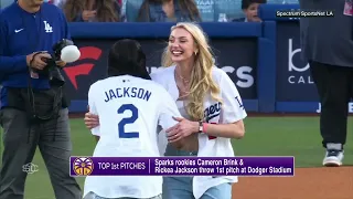 Cam Brink & Rickea Jackson throw first pitch at Dodger Stadium 👀 | SportsCenter