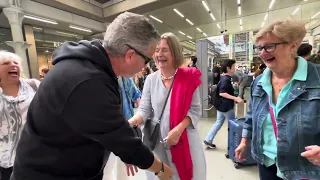 Senior Citizens Start A Party Around The Public Piano