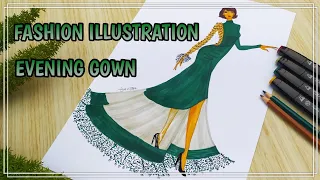 FASHION ILLUSTRATION : EVENING GOWN ~ drawing tutorial