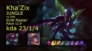 Kha'Zix vs Lillia Jungle - EUW 23/1/4 Patch 12.9 Gameplay