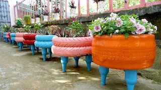 Recycling Old Tires Into Colorful Flower Pots for Your Garden and Yard