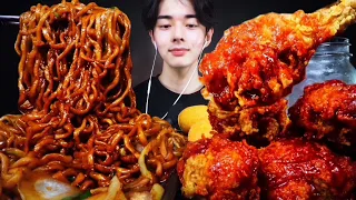 ASMR MUKBANG 직접만든 짜파게티 불닭 양념치킨 치즈볼 먹방 BLACK BEANNOODLES & FRIED CHICKEN チキン チャジャンラーメン eating sounds