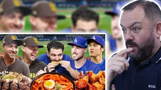 BRITS React to MLB Players Try Korean Baseball Stadium Food for the first time!!