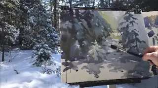 Time lapse of watercolour painting  "Spring Sunshine on Fresh Snow"