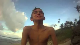 Jacob Burke getting hogged by a BodyBoarder at SoupBowl, Barbados