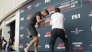 Yair Rodriguez works out for the fans at UFC Fight Night 103 open workouts