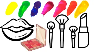 Glitter toy lips with makeup Brush Set coloring and drawing for kids