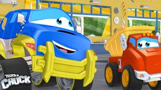 Red Truck vs. Blue Truck 🏁🚚 Tonka Chuck and Friends Truck Cartoons for Kids