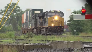 Amtrak Speeds Past CSX Freight Train! 2 Fast Big 2 Mile Long CSX Trains! CSX Train In The Rain!