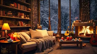 Cozy Reading Ambience with Smooth Jazz 🔥 Snowfall, Fireplace Sounds for Sleeping, Relaxing
