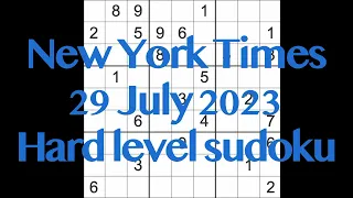 Sudoku solution – New York Times 29 July 2023 Hard level