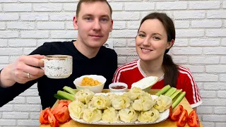 МУКБАНГ МАНТЫ ДОМАШНИЕ ВКУСНЫЕ манты с говядиной ответы на вопросы MUKBANG MANTY помидор черри