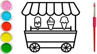 Ice Cream Trolley Drawing for Kids | Easy Ice cream Drawing Tutorial Step by Step for Toddlers